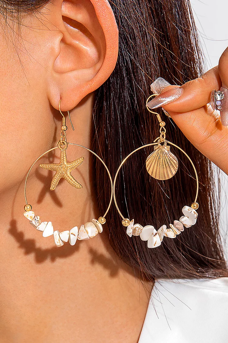 Starfish Seashell Pendant O-Ring Design Gravel Decor Dangle Earrings