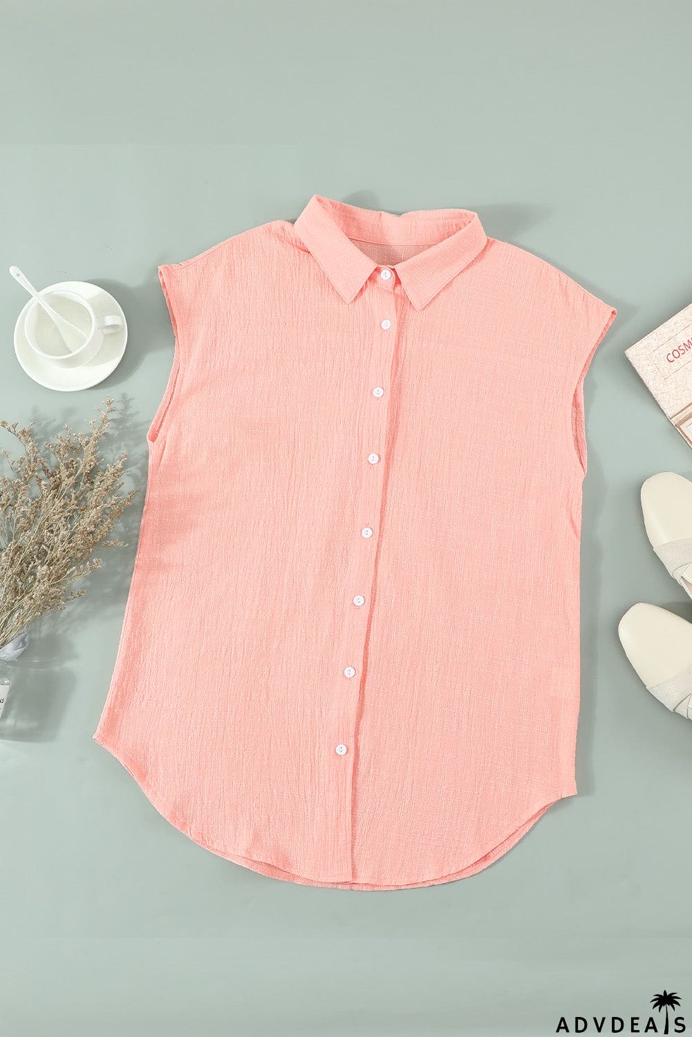 Turn-down Collar Button Front Tank