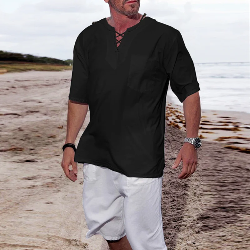 Linen Lace-Up Tops-inspireuse