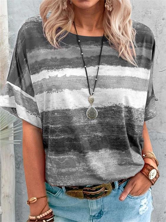Women Short Sleeve Scoop Neck Striped Top