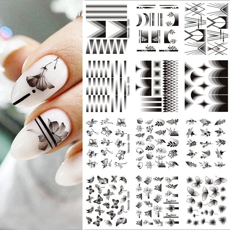 Harunouta 12Pcs/Set Love Letter Flower Sliders Water Decals Electrocardiogram Love Heart Lips Stickers For Nails Decoration