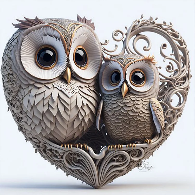 Heart Shaped Owl 30*30CM(Canvas) Full Round Drill Diamond Painting gbfke