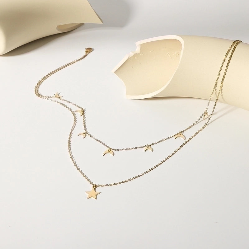 Stainless Steel Modern Style Minimalist Plating Inlay Star Moon Layered Necklaces