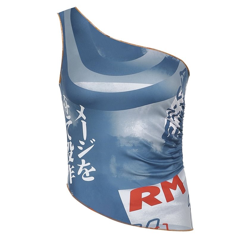 Rapcopter Printed Vintage y2k Corset Top Asymmetrical Grunge Crop Top Women Summer 90s Streetwear Chinese Style Camis Harajuku