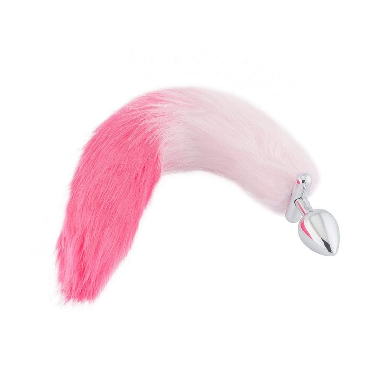 Pink with White Fox Shapeable Metal Tail Plug, 18