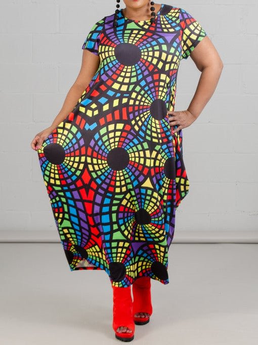 Colorful Pattern Printing Plus Size Casual Maxi Dress