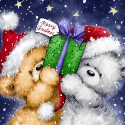 Christmas Teddy Bears 30*30CM (Canvas) Full Round Drill Diamond Painting gbfke
