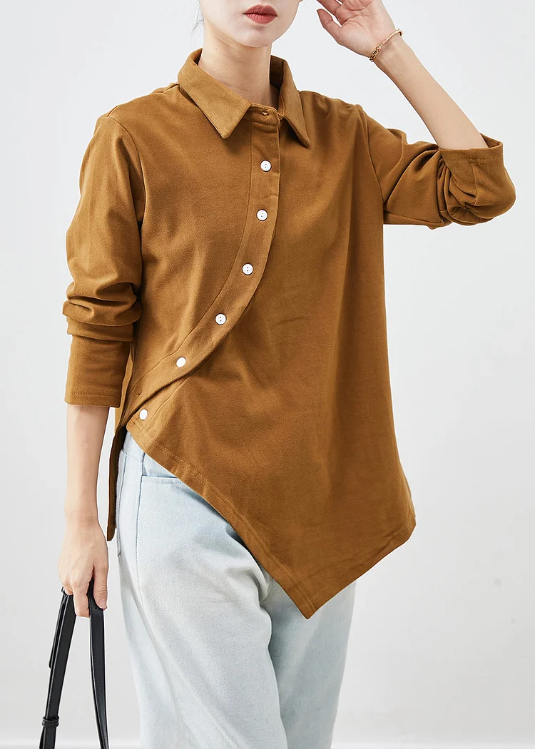 Style Khaki Asymmetrical Button Down Velour Sweatshirt Winter