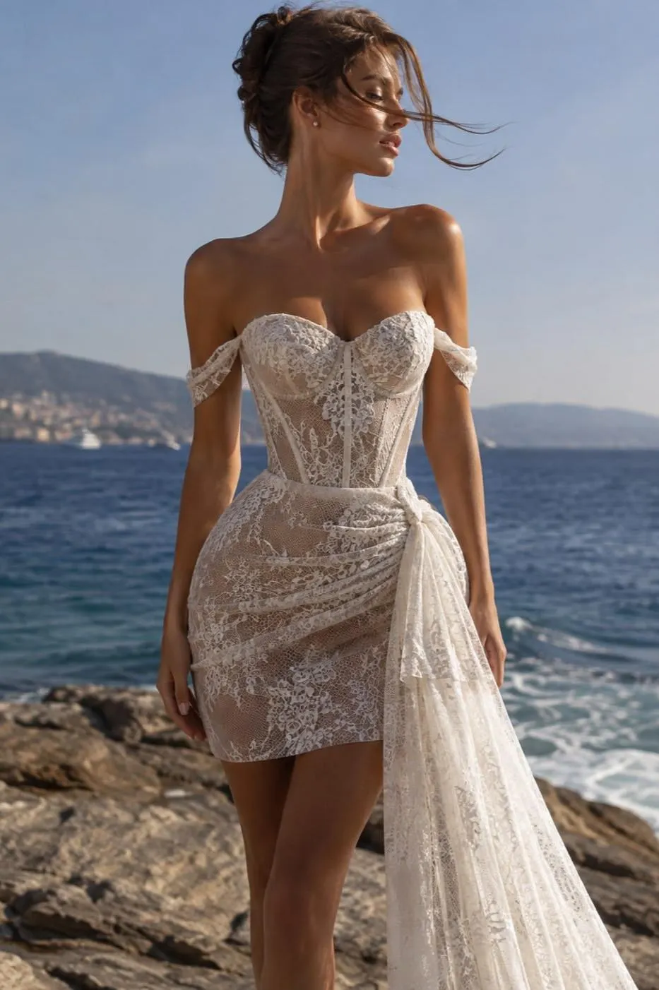 V-Neck Strapless Off-The-Shoulder Sleeveless High-Waisted Short Pleated Homecoming Dress With Flowing Long Sash | PM0048 Wellcucu