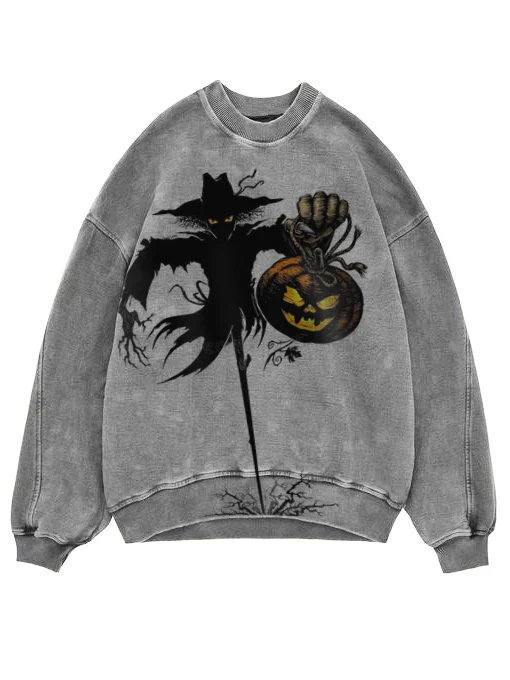 Men's Halloween Dark Scarecrow Scary Pumpkin Print Sweatshirt