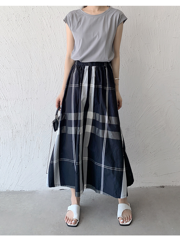 Vintage Plaid Elastic Waist Skirt