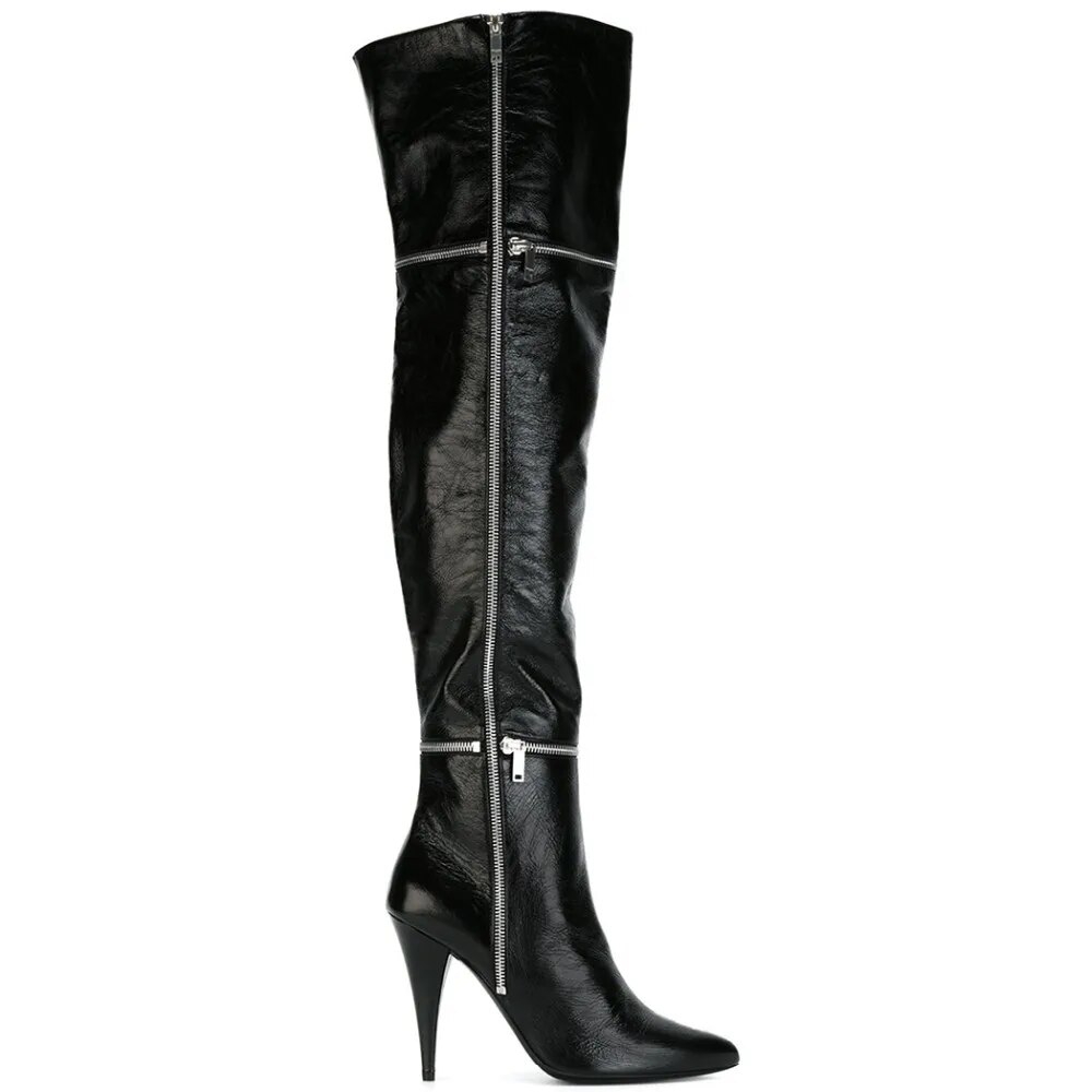 TAAFO Women Black Spike Heels Pointed Toe Over-the-Knee High Boots With Zipper Shoes Dress&Party&Office  Plus Size 5-16