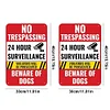 2pcs - Beware Of Dog 24 Hours Surveillance Violators Will Be Prosecuted No Trespassing - Vintage Metal Signs(8*12Inch/12*16Inch)