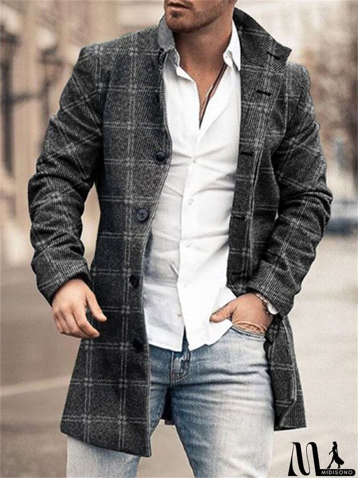 MidiSono - Fashion Stand Collar Mid Length Men's Woolen Coats