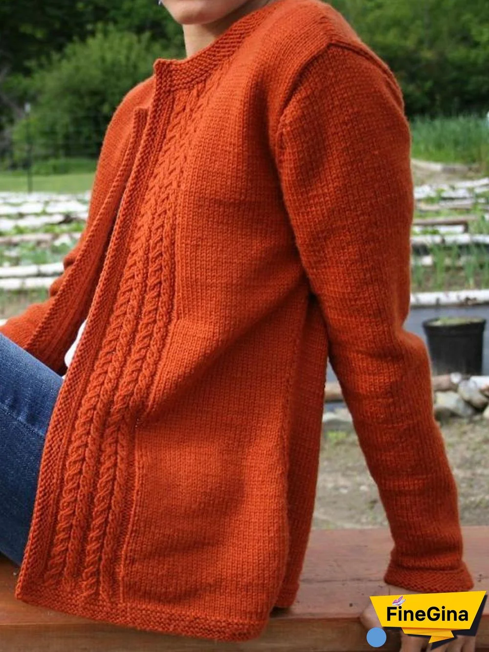 Casual Vintage Knitted Solid Sweater