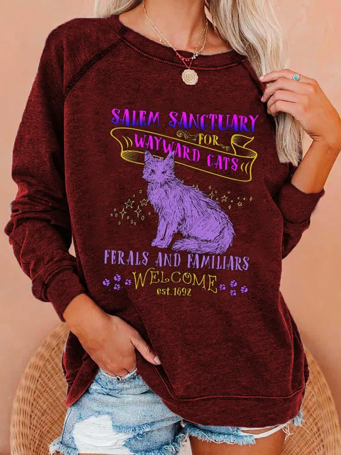 Women's Salem Sanctuary For Wayward Cats Print Sweatshirt