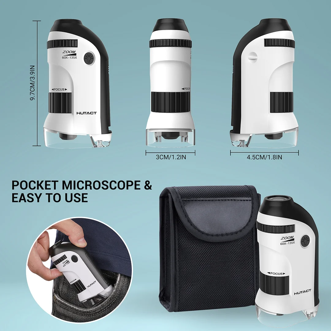 BEBANG Pocket Microscope, 60X-135X Handheld Mini kids Microscope, Portable Microscope for Kids Student Adults Microbiological Observation Lab Study