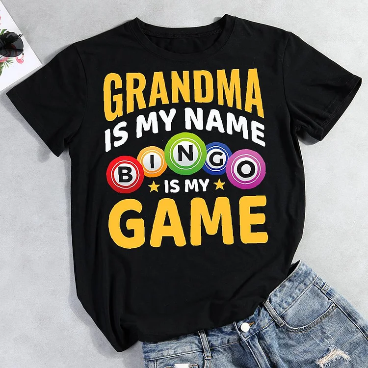 Grandma Is My Name Bingo Is My Game  Round Neck T-shirt-Annaletters