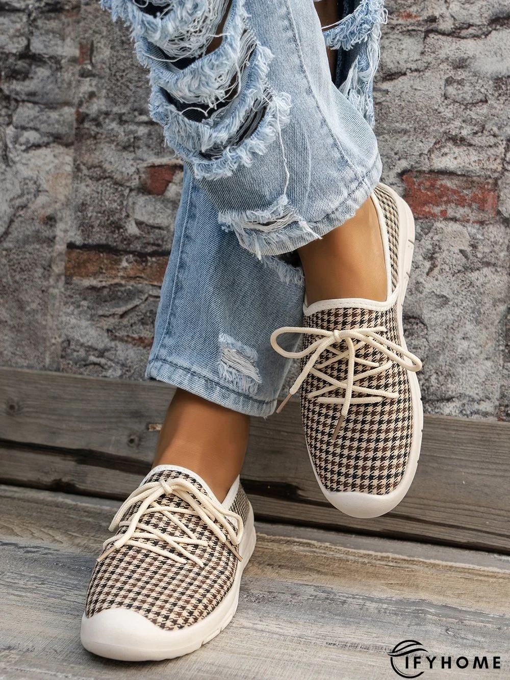 Plus Size Graphic Pattern Lace-up Front Linen Shoes | IFYHOME