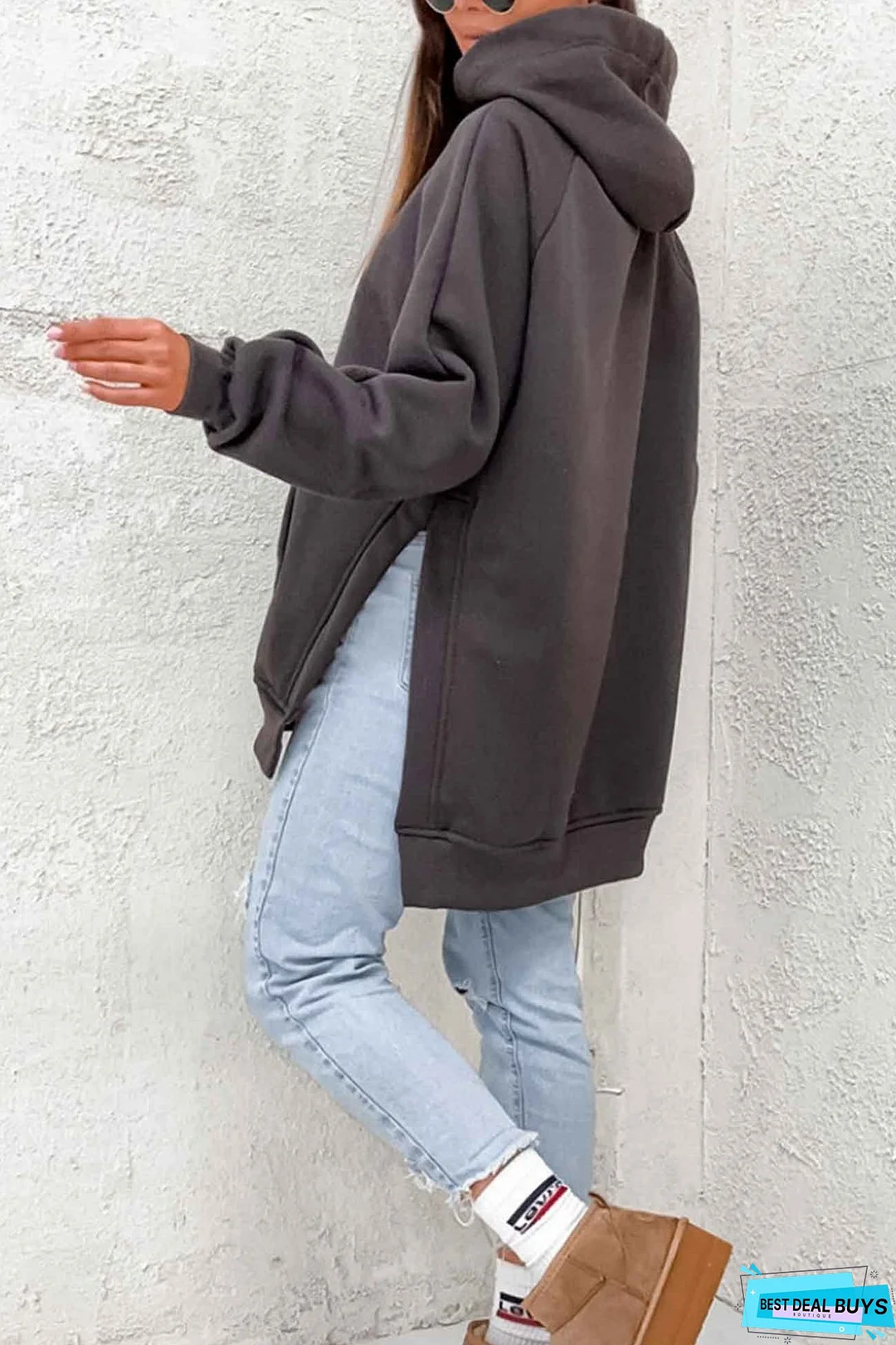 Solid color hoodie with pocket slit