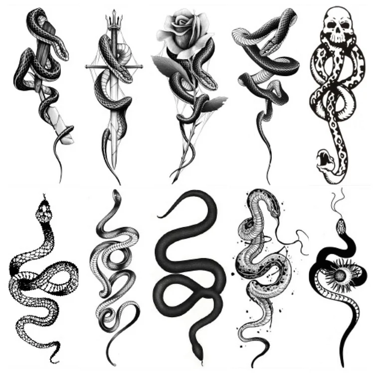 10 Sheets Large Snake Death Waterproof Temporary Tattoo