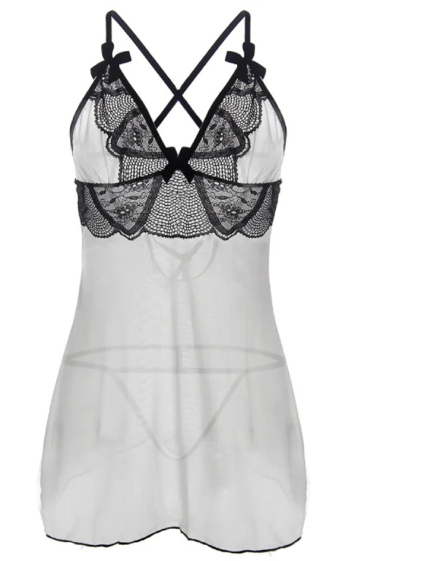 Sexy Lingerie Lace Mesh Suspender Nightdress