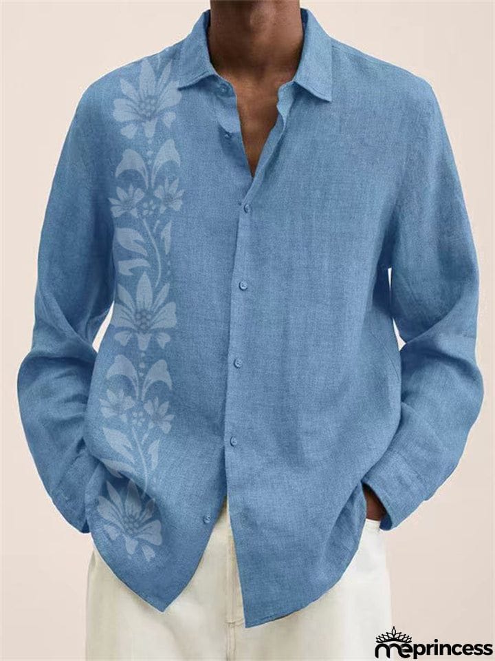 White Floral Printed Long Sleeve Super Soft Cotton Shirt for Men