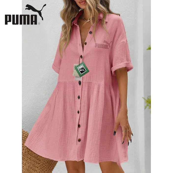2025 PUMA nové jarní a letní šaty s košilovým límečkem a knoflíkem s krátkým rukávem
