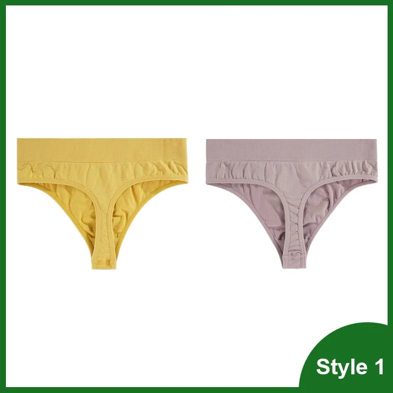 Sexy Thongs Panties Women G-String Female Underpants Solid Color Comfortable T-back Female High-Rise Wide Side Thong 1/2PCS
