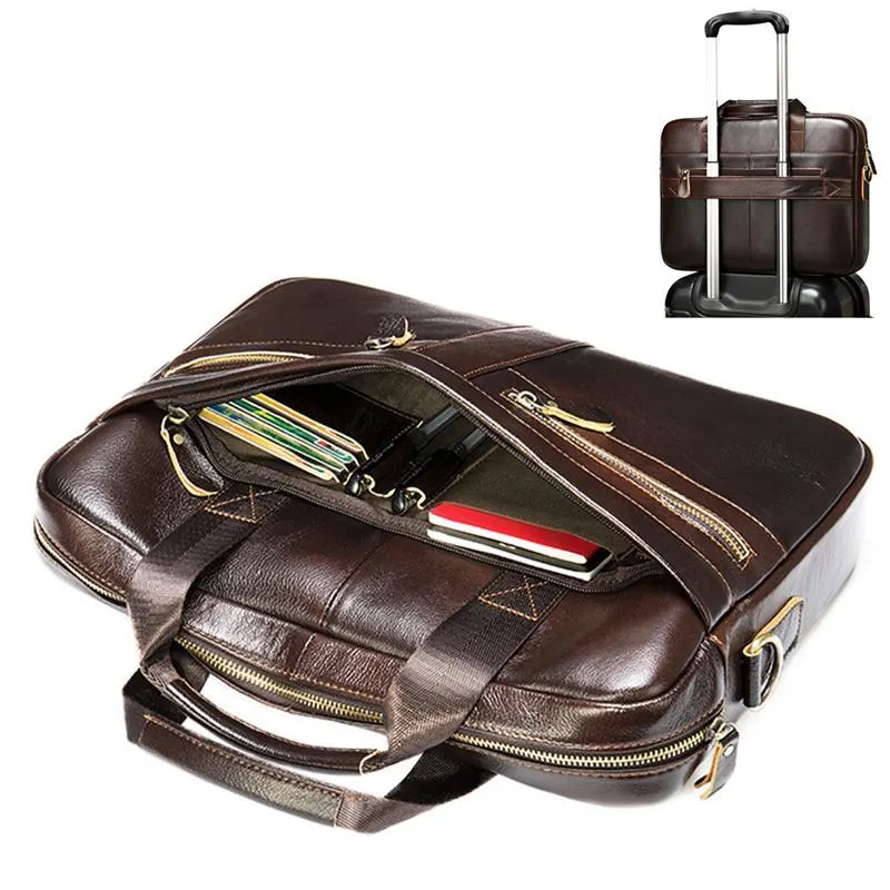 Vintage Style Grain Textured Interior Pocket Detachable Sling Strap Laptop Bag
