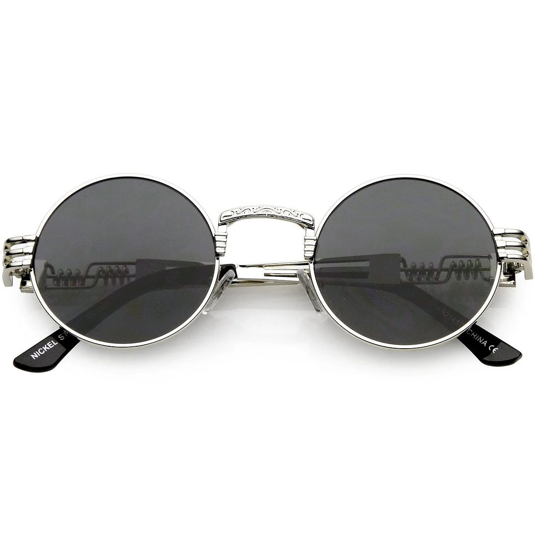 Steampunk Inspired Oval glasses Unique Engraved Metal Neutral Lens 60mm