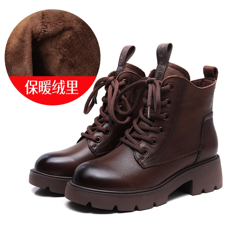 Yyvonne Layer Of Kraft Rubber Foam Bottom Single And Velvet Inner Leather Martin Boots Girl With A Hundred