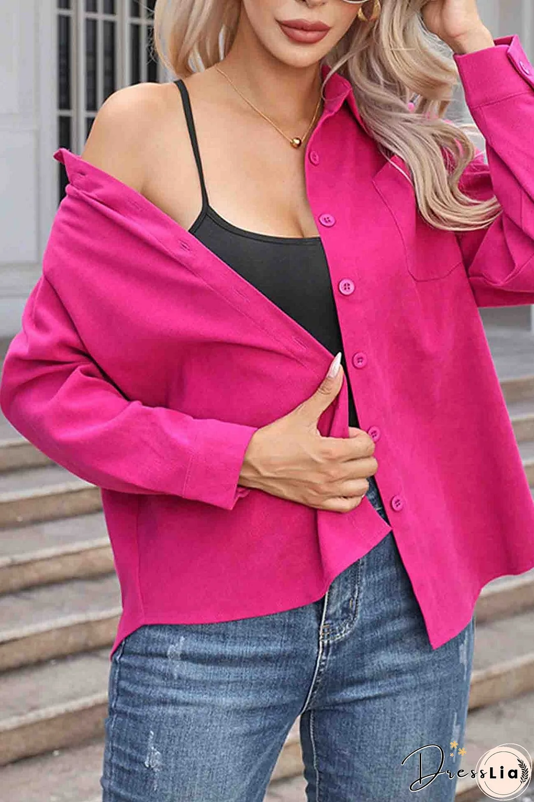 Corduroy Button Up Long Sleeve Blouse