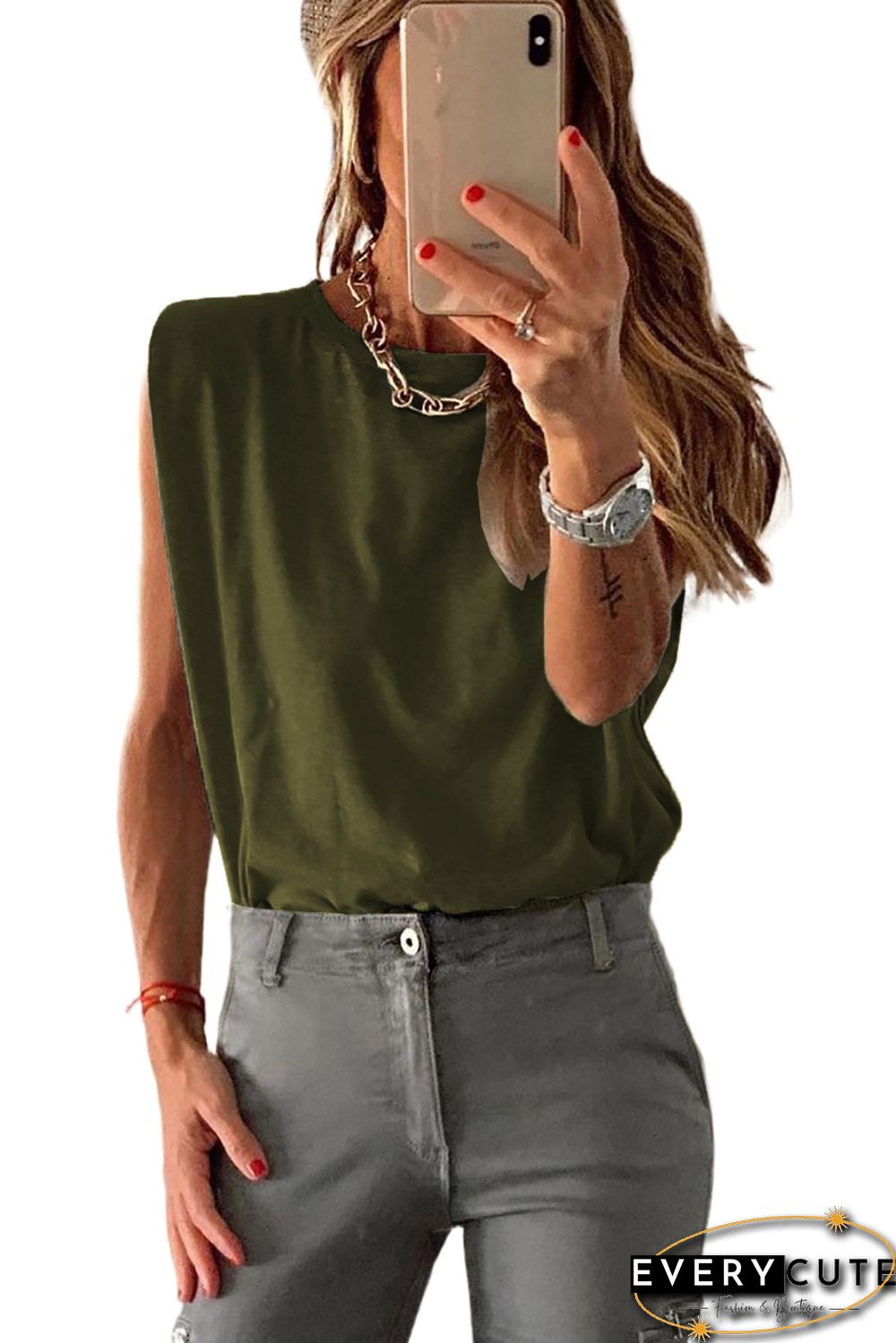 Green Padded Muscle Tank Top