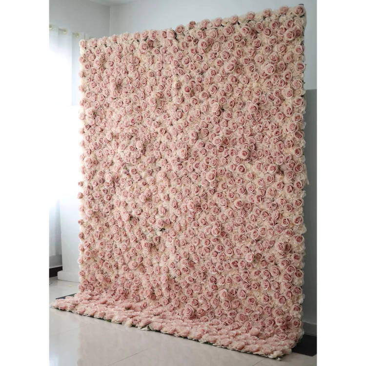 Showcases: Serene Rose Whispers &ndash; An Exquisite Artificial Fabric Flower Wall Enriched with Blushing Pink Blossoms-VF-209