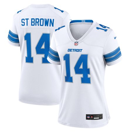 Women's Detroit Lions #14 Amon-Ra St. Brown  White White Game Jersey