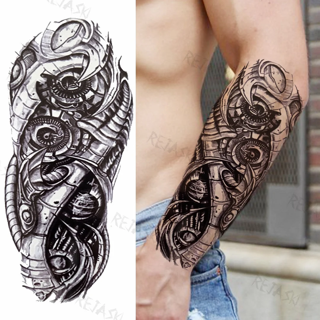 Gangster Wolf Temporary Tattoo For Women Men Death Skull Fake Tattoos Sticker DIY Harajuku Mermaid Waterproof Tatoo Body Art Arm