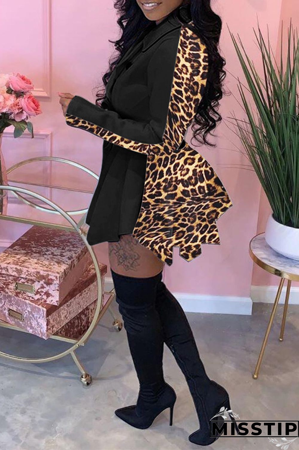 White Fashion Casual Print Patchwork Turndown Collar Long Sleeve Dresses