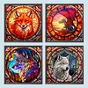4pcs Diamond Painting -DIY Round Drill Fox Dragon Wolf