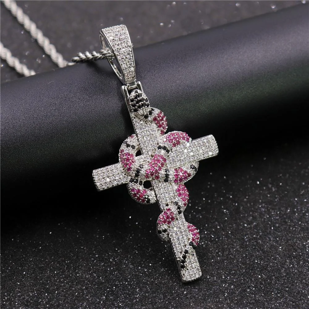 Men rhinestone snake&crucifix necklace-zachics