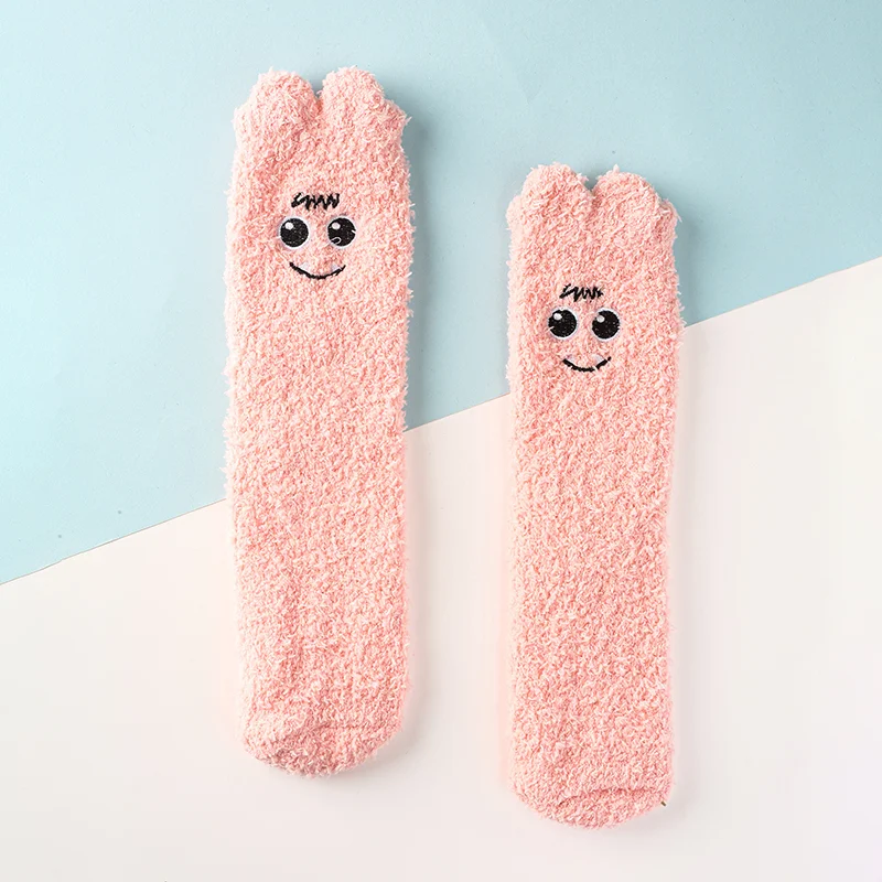 Fashion cute face patterns coral fleece socks