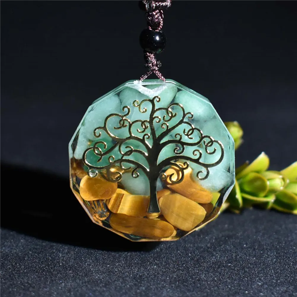 Orgone Pendant Tiger Eye Aventurine Orgonite Necklace Energy Crystal Stone