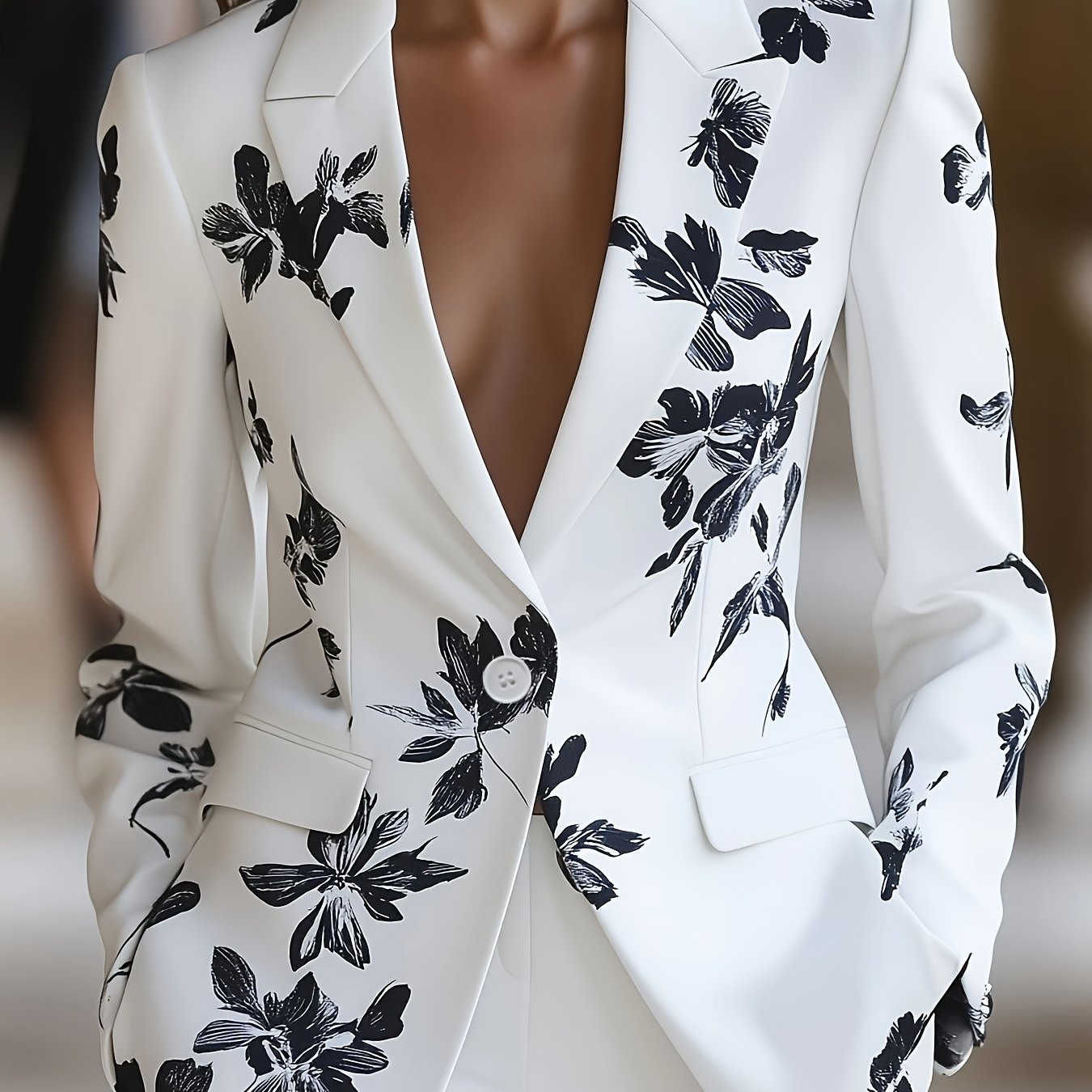Women Digital Print Blazer Lapel Single-Breasted Jacket