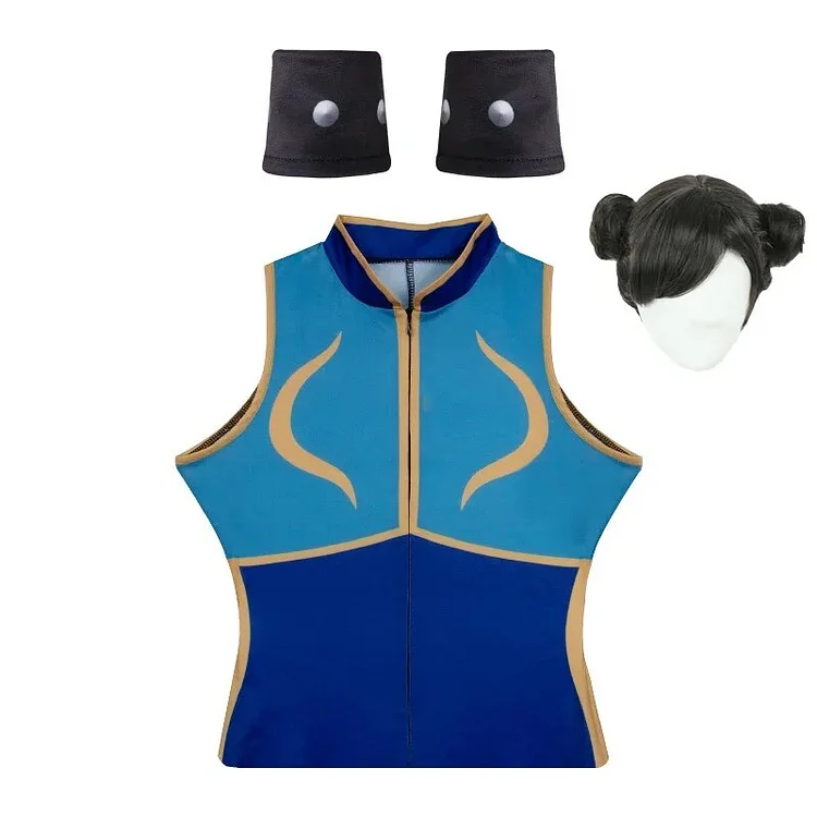 【Wetrose】In Stock Chunli Cosplay Costume Bodysuit Street Fighter 3 Alpha V 6 5 Chun-Li Chun Li Full Set Halloween Party Wig