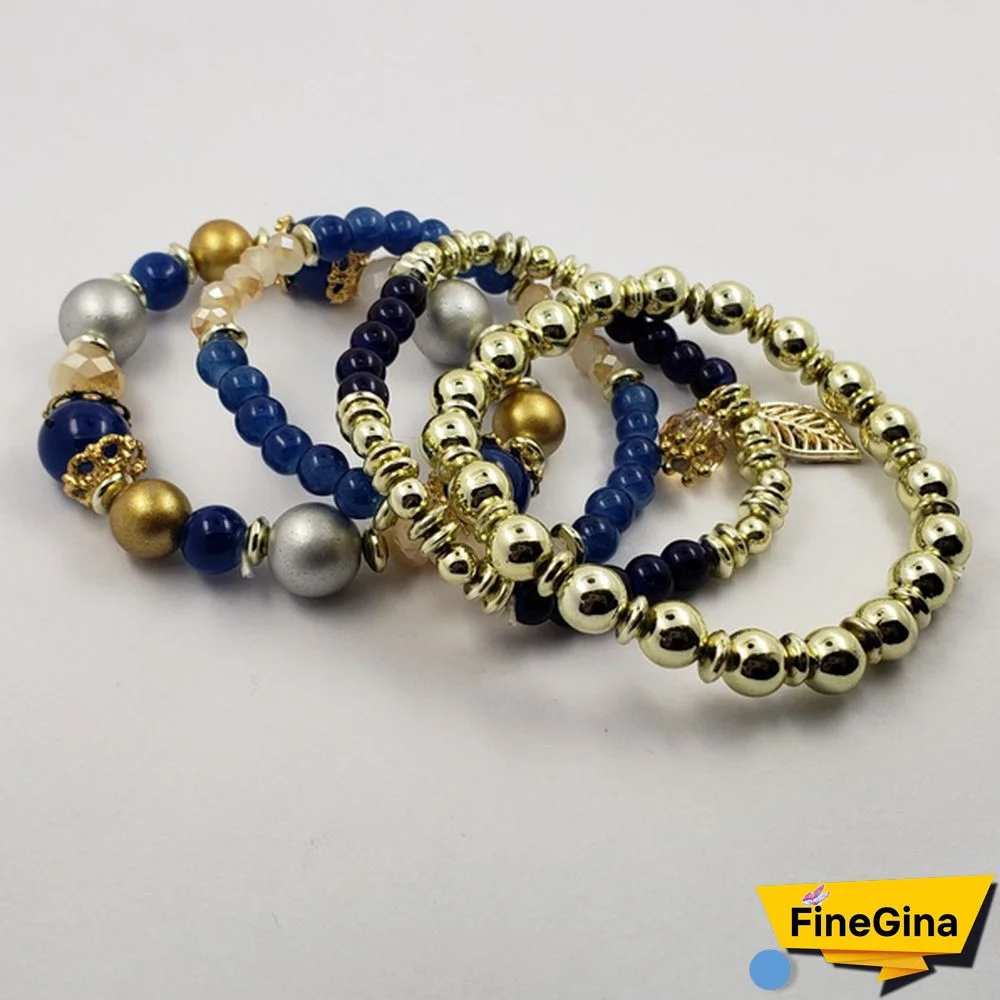 4pcs/set Multilayer Crystal Beads Leave Tassel Bracelets Women Bangles Jewelry