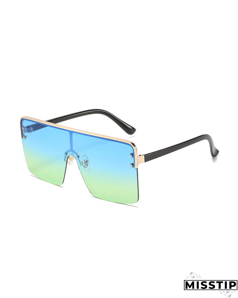 1Pair Half Metal Frame Ombre Lens Flat Top Sunglasses