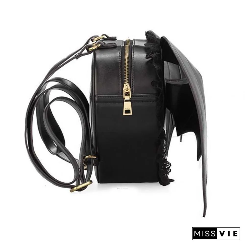 Love Heart Black Angel Devil Bat Wings Lace Backpack