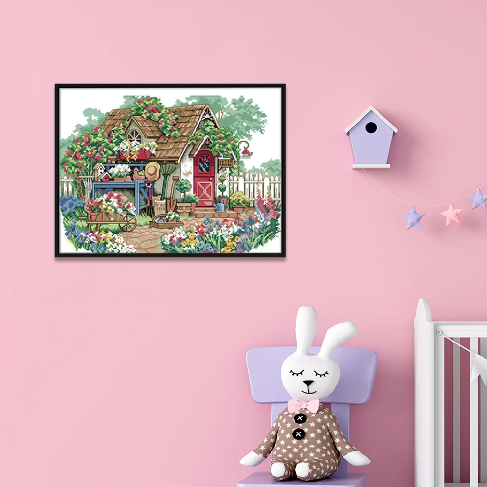 DIY Stamped Cross Stitch 11CT Embroidery 56*42cm - Flower House