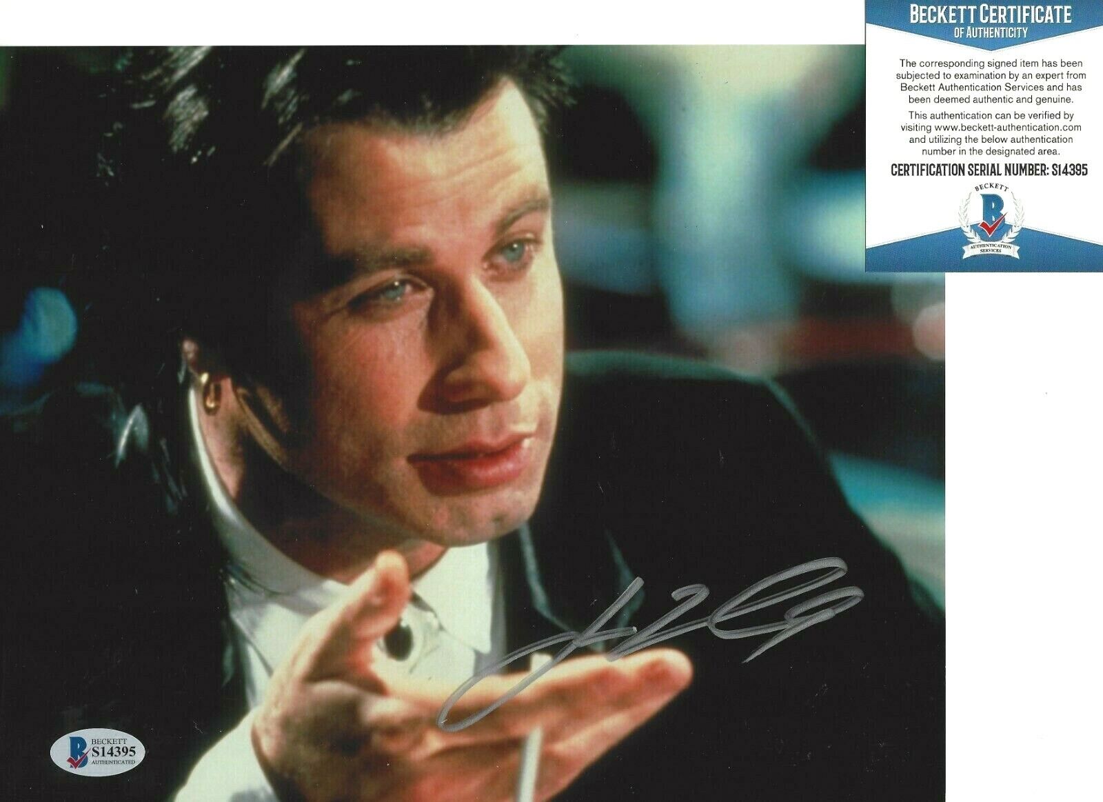 JOHN TRAVOLTA SIGNED 'PULP FICTION' VINCENT 8x10 MOVIE Photo Poster painting 6 BECKETT BAS COA