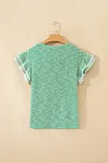 Women's Clearly Aqua Twilled Print Lace Trim Ruffled Short Sleeve Blouse T-shirt Top